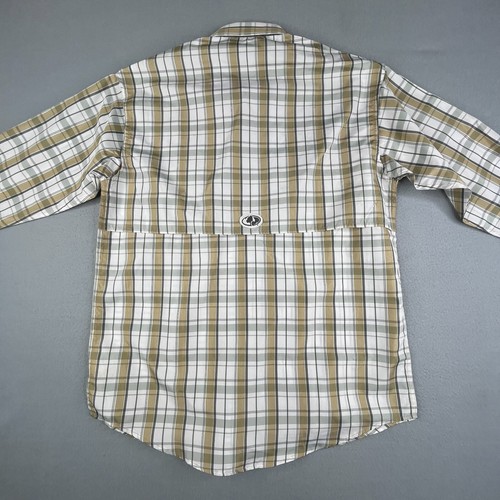 Mossy Oak Fishing Shirt Medium Beige Plaid Button Up Long Sleeve Vented Mens - Picture 7 of 13