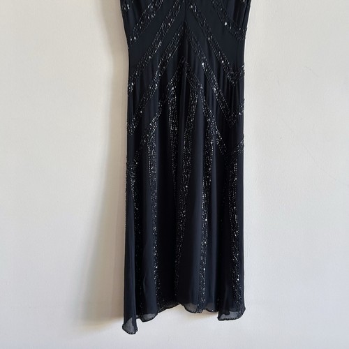 Esprit 90s y2k Black Silver Beaded Midi Dress Silk Embellished Formal Dress - Picture 10 of 21