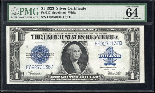1923 $1 SILVER CERTIFICATE HORSEBLANKET PMG 64 EPQ Fr 237 ONE DOLLAR BILL 70136 - Picture 2 of 3
