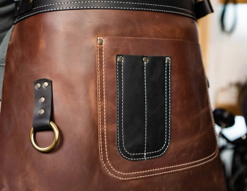 Handgefertigte Leder Halbschürze Taille Schürze mit Taschen für BBQ Koch Kochen Geschenke - Bild 4 von 4