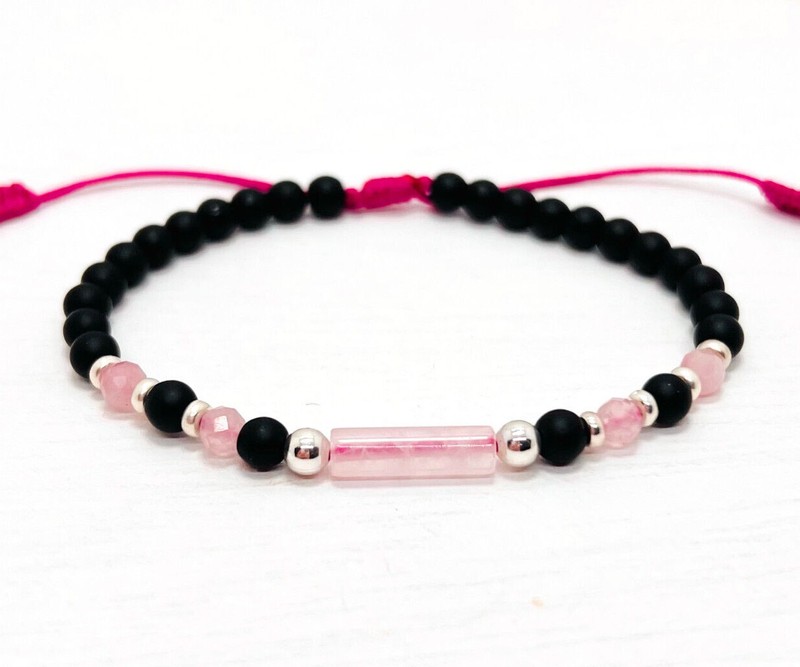 Rose Quartz Onyx Bead Bracelet, Nurturing, Fertility, Pregnancy Protection - Product main view