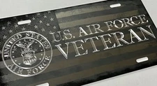 Laser Engraved US Flag & Diamond Etched Air Force Veteran Car Tag License Plate
