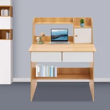 Kids Study Table Study Desk w/ 2 Drawers  Modern Desk For Bedroom Maple Color US