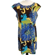 Robbie Bee Retro Mod Floral Print Dress Sleeveless Colorful Size 12