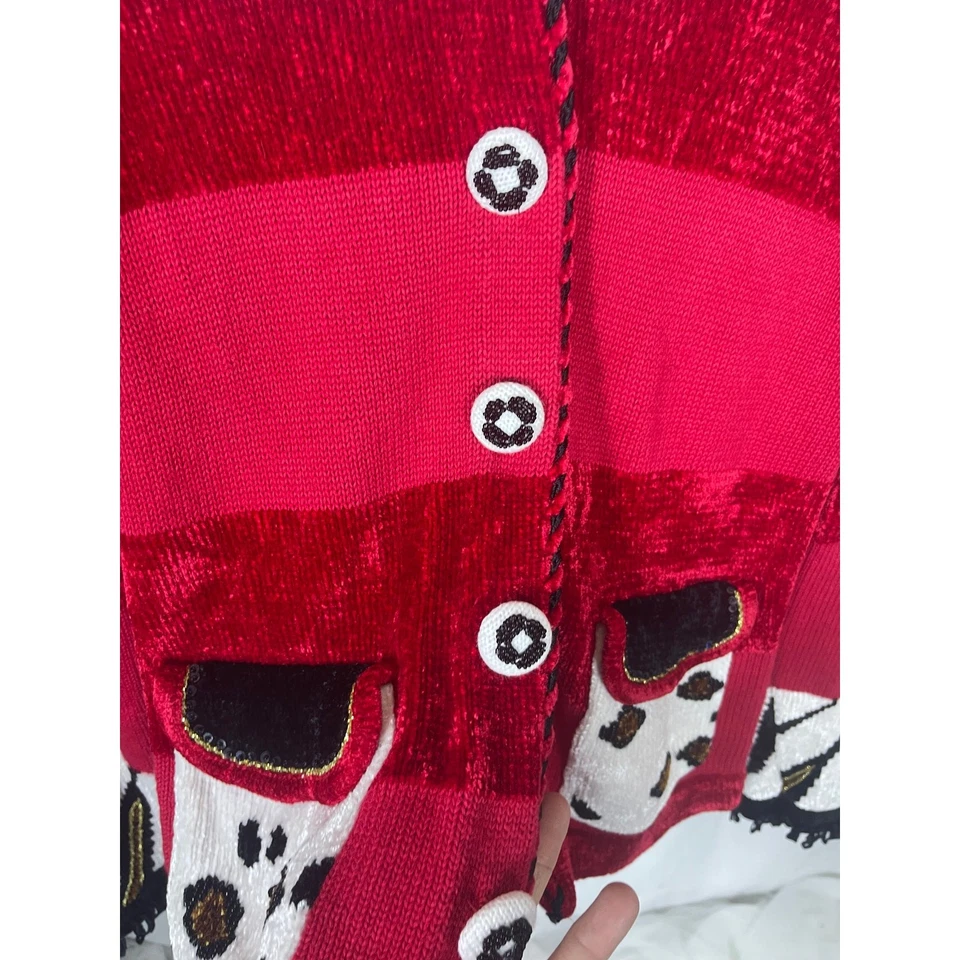 Cardigã vermelho rápido vintage Jack B SWEATER zebra listra dálmata arte spot que você usa  - Imagem 4 de 4