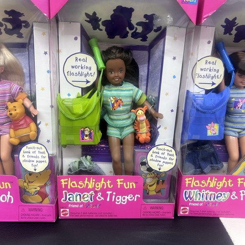 Flashlight Fun Janet Tigger/ Stacie Pooh / Whitney Piglet Barbie Disney 1997 NIB - Picture 7 of 8