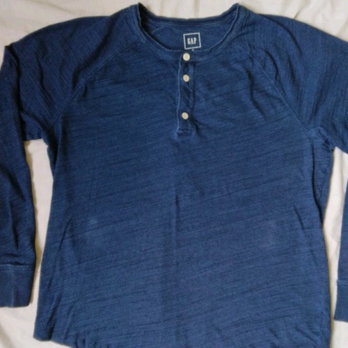 GAP Long Sleeve Henley Shirt Blue Preppy Casual 90s Y2K Mens XL - Picture 4 of 17