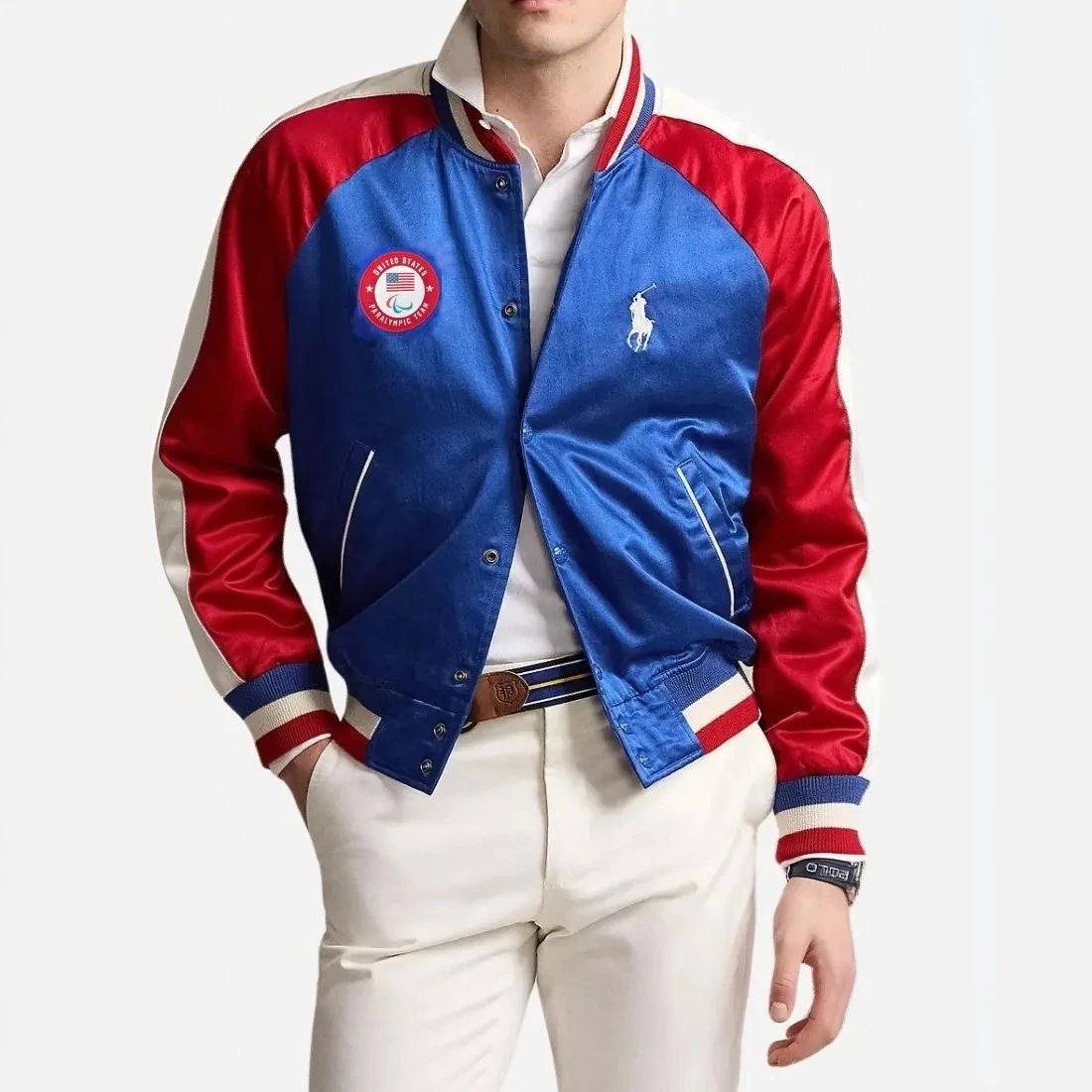 POLO RALPH LAUREN Paralympic US Team RARE Satin Baseball Jacket Vintage Patch