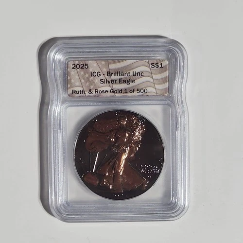 2025 Silver Eagle ASE ICG Brilliant Unc Black Ruthenium and Rose Gold 1 of 500