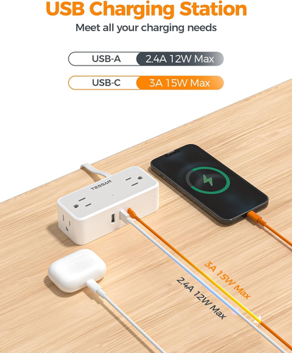 Flat Plug Extension Cord 5 FT, TESSAN Surge Protector Power Strip with 4 AC Outl - Picture 5 of 5