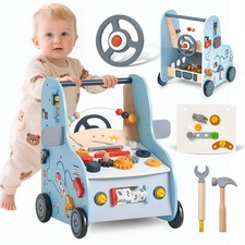 Wooden Baby Push Walker with Activity Center   Car Traffic Theme Tool Bench S...