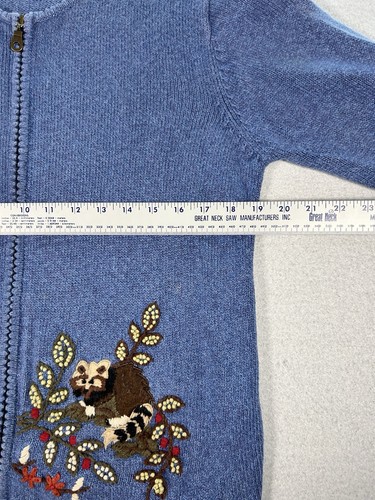 VTG Christopher Banks Hand Embroidered Zip Knit Cardigan Sweater Racoon LARGE - Picture 5 of 7