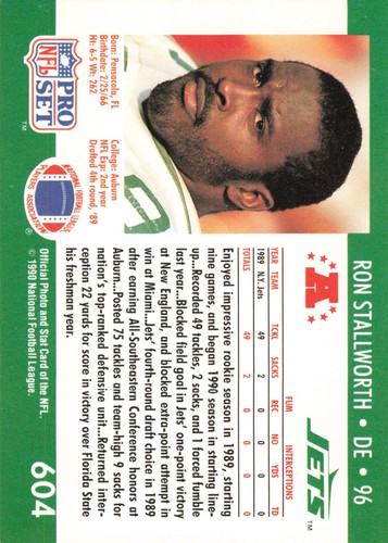 Ron Stallworth 1990 Pro Set #604 New York Jets RC Football - Picture 2 of 2