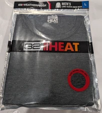 32 Degrees Heat Weatherproof Men's Charcoal Stripe Long Sleeve Crew - Size L