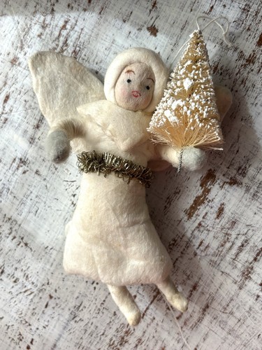 Gesponnene Baumwolle Weihnachten Schnee Engel Mädchen mit Flaschenbürste Baum handbemalt Gesicht - Bild 16 von 16