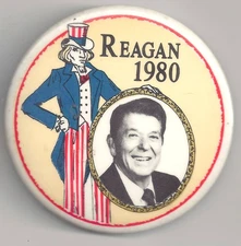 Ronald REAGAN 1980 3" Pin w/ UNCLE SAM