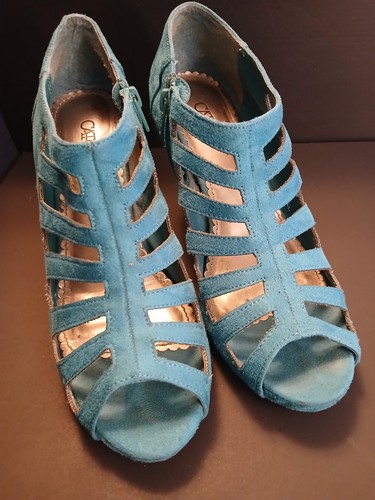 Size 9, Cato Peep Toe, Side zipper Turquoise Vegan Suede Heels INL#459 - Picture 2 of 16