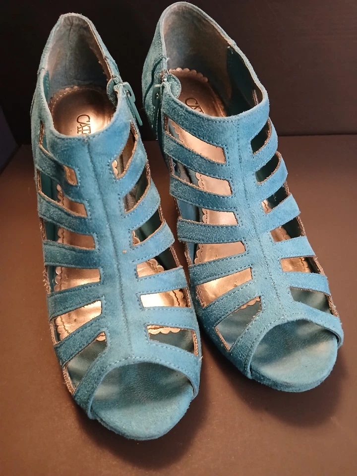 Talla 9, Cato Peep Toe, Cremallera Lateral Turquesa Vegano Gamuza Tacones INL#459 Foto 2 de 4