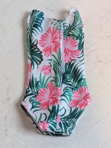 WHITE & PINK HIBISCUS Floral Tank SWIMSUIT For 1:6 DOLLS Fits MTM Barbie - Picture 5 of 7