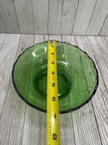 Base de pedestal acanalada borde festoneado verde vidrio E.O Brody Bowl vintage 7" DIA - Imagen 9 de 13