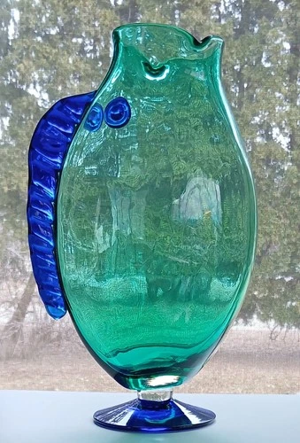 Blenko 9223 Glass Fish Vase (Antique Green/Cobalt)