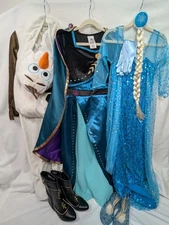 Disney Frozen Costume Lot Childs Olaf Anna Elsa Boots Dress Cape Small 4-8