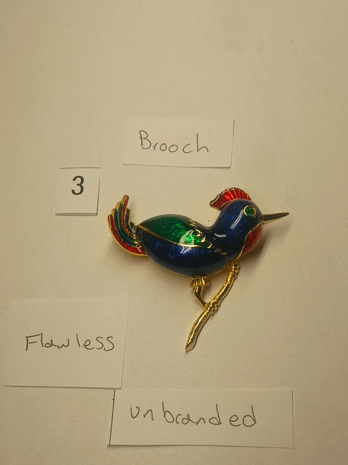 #3 Multicoloured Guilloche enamel 80s vintage bird brooch