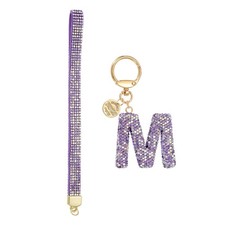 Initial Letter m Keychain for Women Rhinestone Alphabet Keychain, Purple