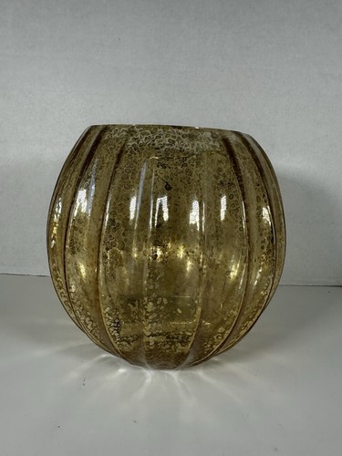 8" Illuminated Ribbed Mercury Glass Hurricane by Valerie Parr Hill in Gold - Picture 3 of 9