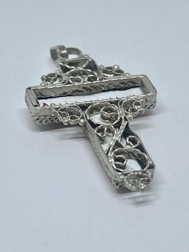 Vintage Russian Save and Protect Finift Hand Painted Enamel Crucifix 925 Silver - Picture 7 of 9
