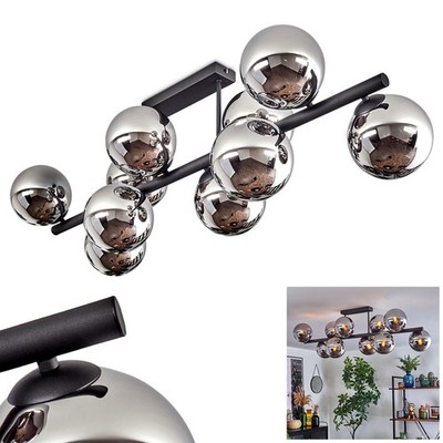 HOFSTEIN Fossobiubo Deckenlampe aus Metall/Glas Schwarz/Chromfarben/Rauchfarben