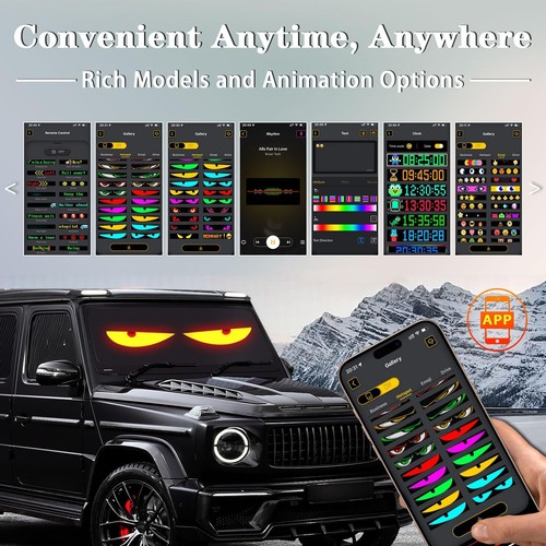 2PCS LED Eyes for Car Windshield: 23.6"x4.73" Devil 23.6x4.73, Colorful  - Picture 6 of 9