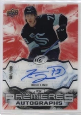 2021-22 Upper Deck Ice Ice Premieres Auto /199 Kole Lind #IPA-KL Rookie Auto RC