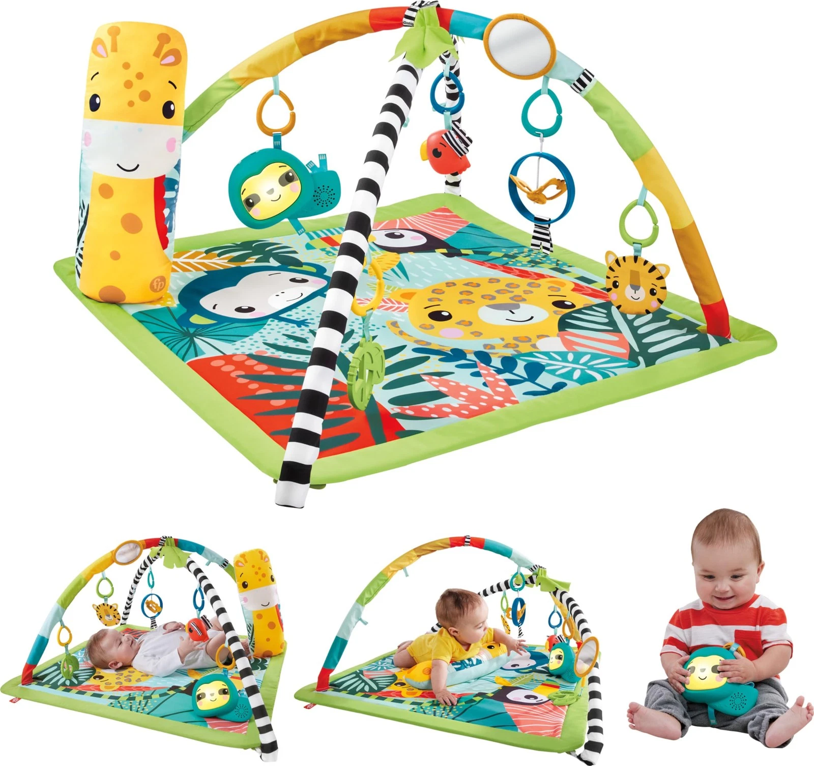 Fisher Price 3 in 1 Rainforest Baby Gym with Music Lights and Repositionable ...