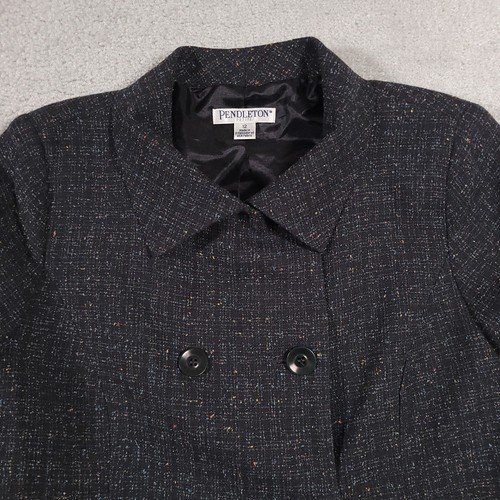 Pendleton Jacket Women's 12 Wool Silk Speckled Charcoal Colorful Peacoat Blazer - Picture 3 of 16