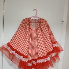 Vintage Square Dance Skirt Size M/L Gingham Red White Lace Trim Elastic Waist
