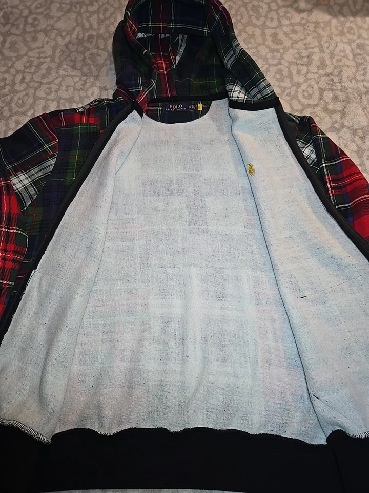 Polo Ralph Lauren Para Hombre Patchwork Cuadros Forrado de Vellón Cremallera Completa Sudadera con Capucha Talla XL Foto 4 de 4