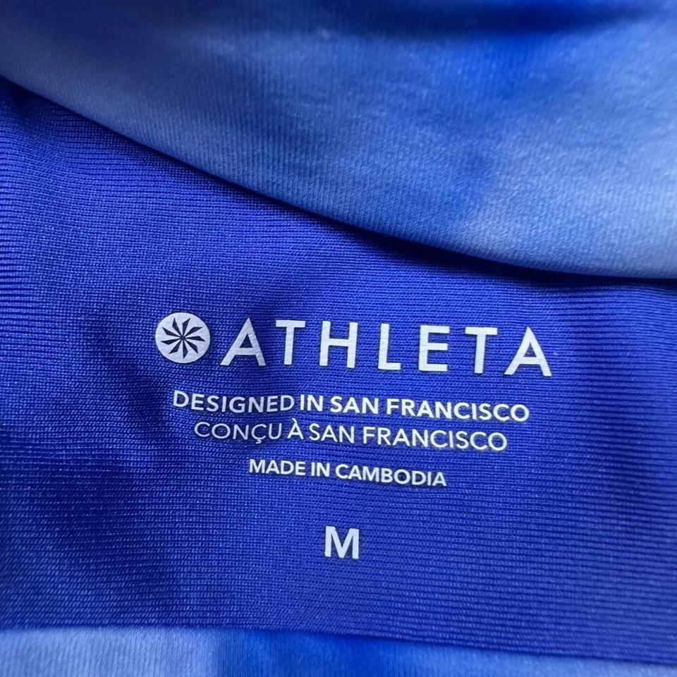 Top de natación de bikini Athleta Scoop azul blanco tie dye minimalista talla mediana Foto 3 de 3