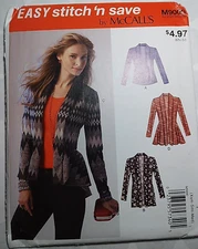 cardigan Top Sweater Coverup XS S M McCalls M9000 Stitch N Save Sewing Pattern