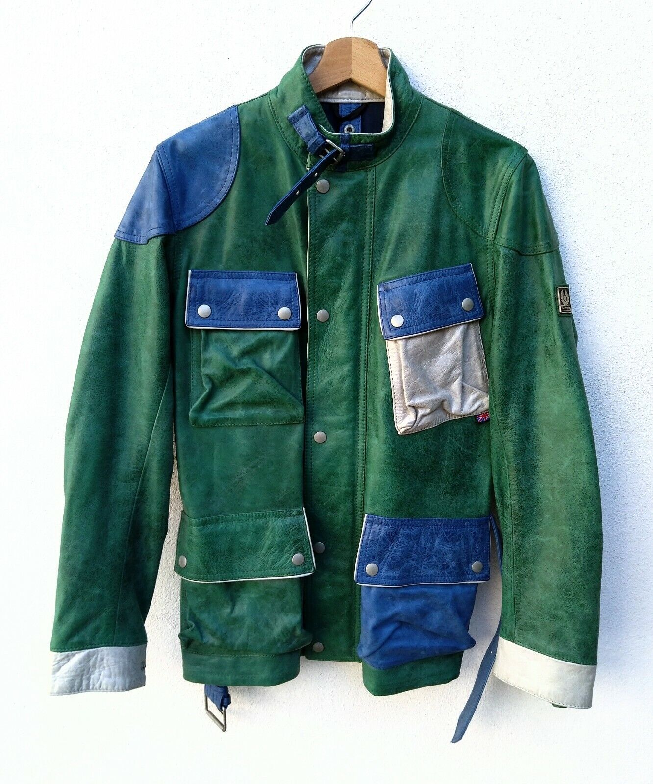 Giacca BELSTAFF Uomo 42 Pelle Giubbotto Giubbino Moto Jacket Leather Verde