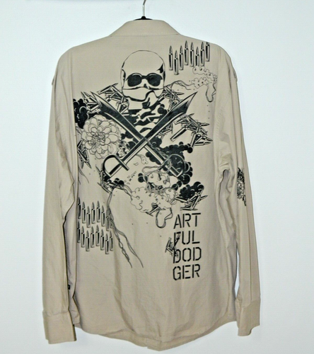 Artful Dodge Shirt Mens Size 4X Beige Button Up Graphic Pockets Streetwear - Picture 5 of 9