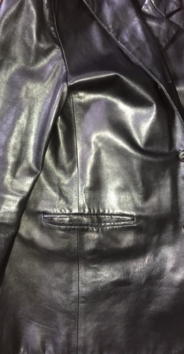 Seraphin France Black Leather w/ Fleece Lining 3/4 Length Overcoat 50/Large - Picture 7 of 11