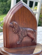Vintage Hand Carved Solid Walnut Bookends Retriever Setter Art Deco Blecher USA
