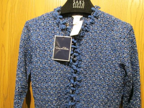 Oscar de la Renta Blue Hand Knit Silk Button Blouse Top Sweater SZ M NEW $1990 - Picture 3 of 9