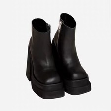 Mstacchi Women's Side Zipper Ankle Boots With Round Toe And Thick Heel