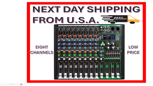 8-CHANNEL MIXER: Studio, Stage, DJ, w/MP3, Bluetooth, 99-Reverb FX (Low Price!)
