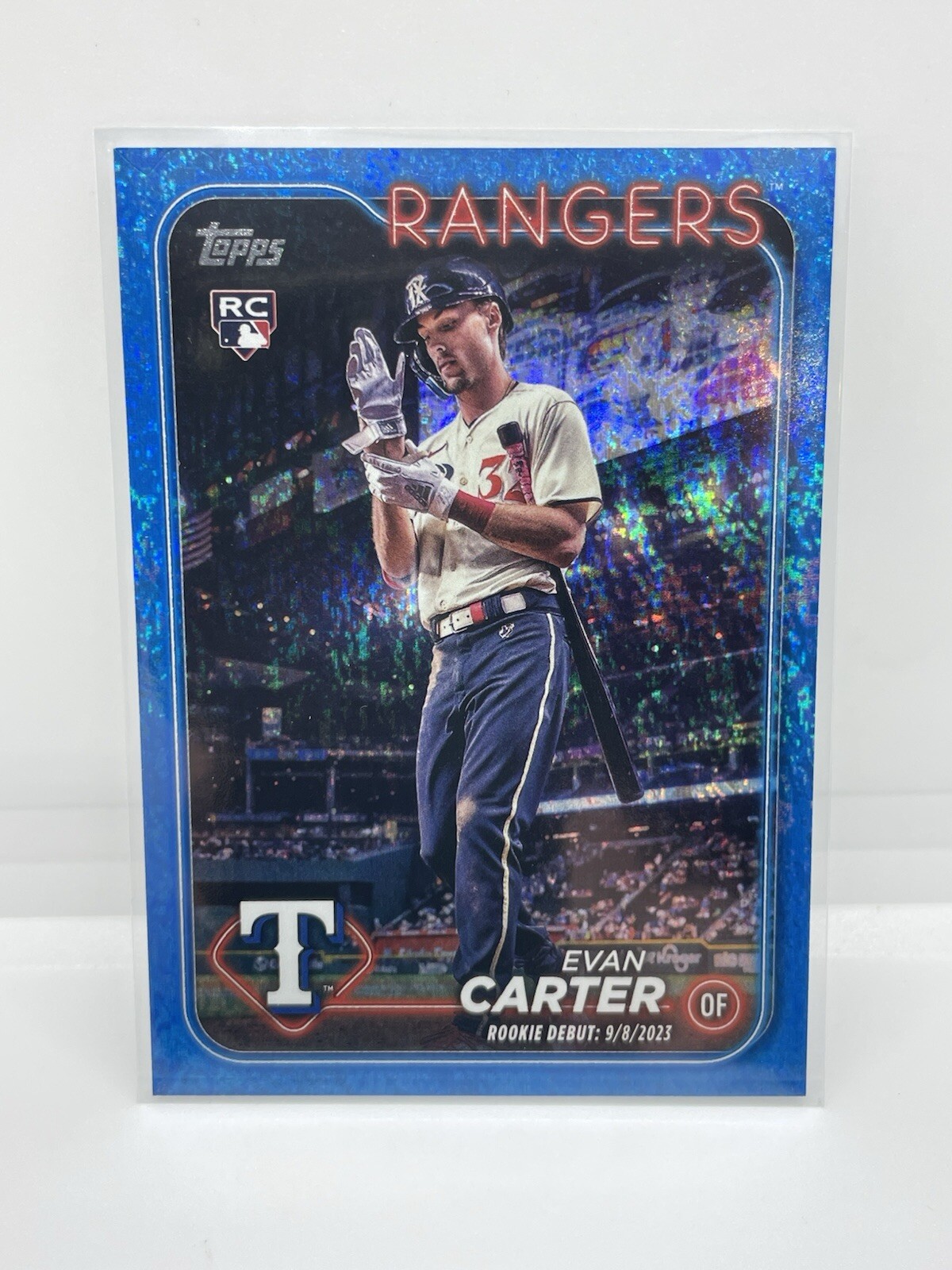 2024 Topps Update Series Evan Carter RC Rookie Debut Blue Foil SP /999 Rangers