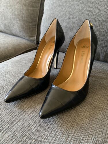 J Renee Black Eel Skin stiletto pumps pointed toe heels 8M stunning