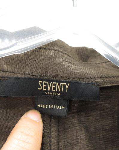 Camisa Seventy Venezia Top Mujer Pequeña Marrón Lino Boho Minimalista Calce Cuadrado Italia - Imagen 8 de 10