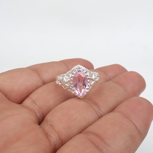 Natural Morganite Gemstone 925 Sterling Silver Jewelry Partywear Ring For Her - Picture 1 of 4